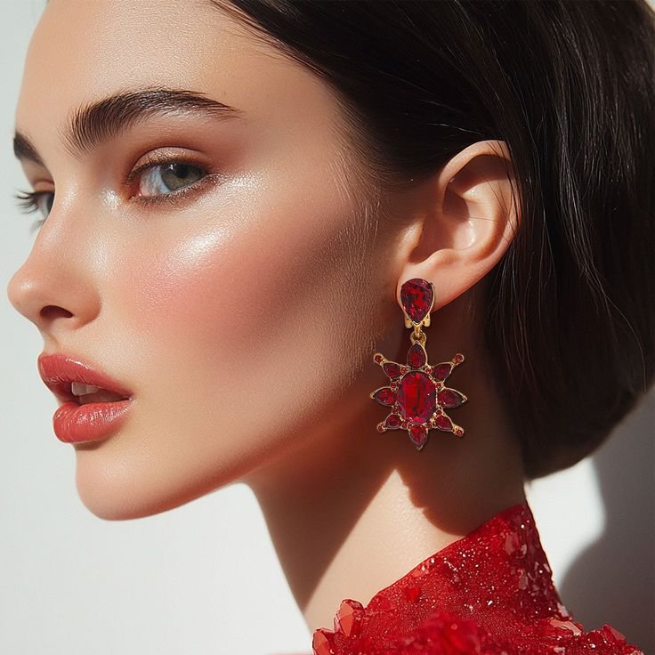 red gems earrings