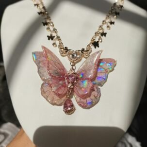 pink butterfly necklace
