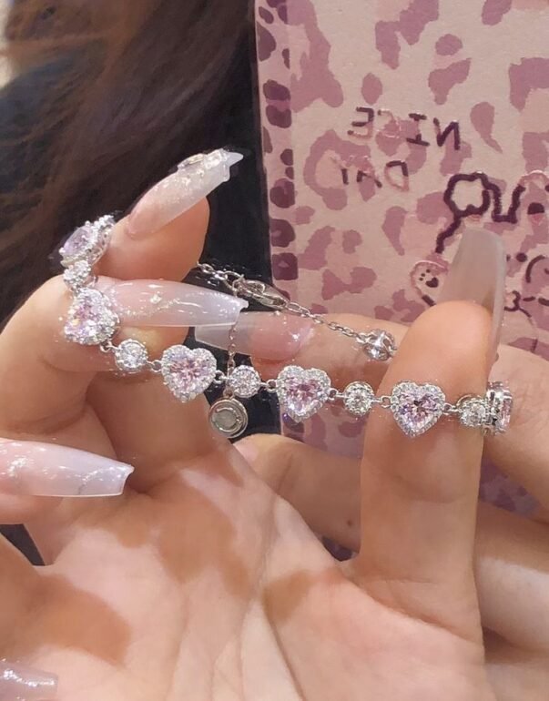 pink heart and diamond bracelet